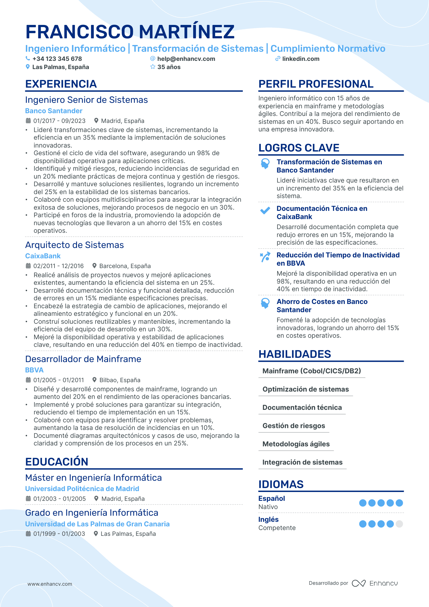 bancario resume example