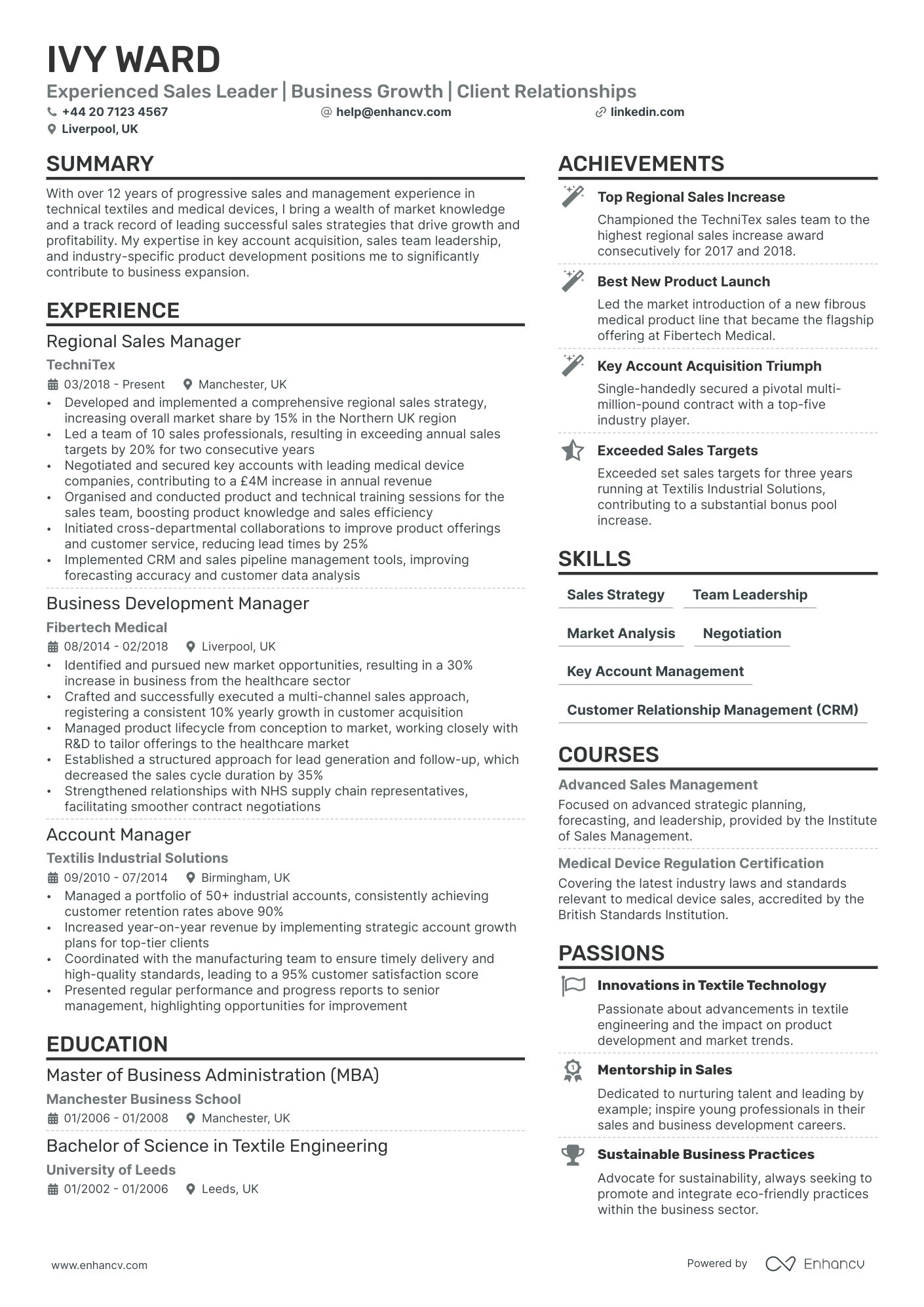head of sales resume example