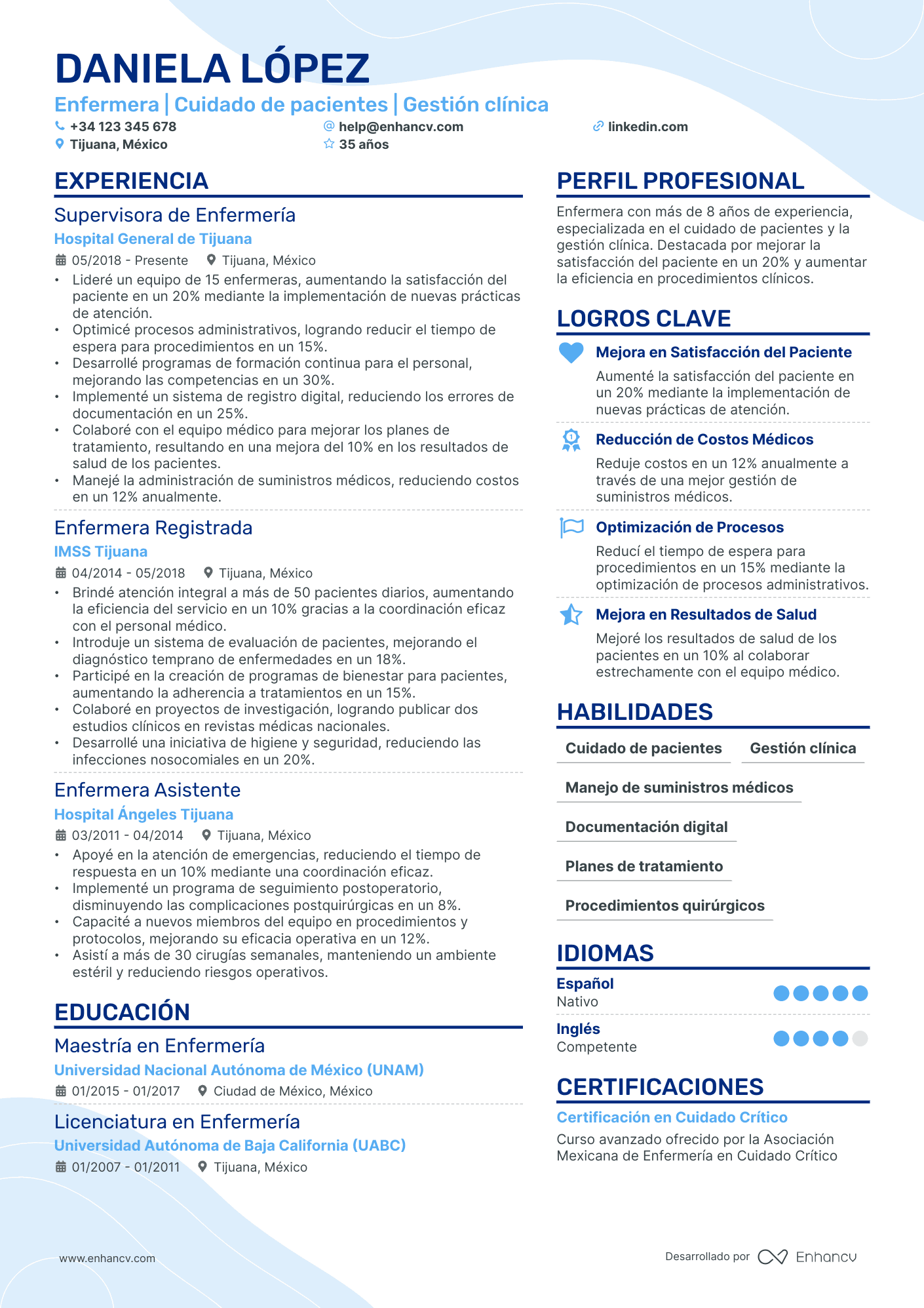 enfermera resume example