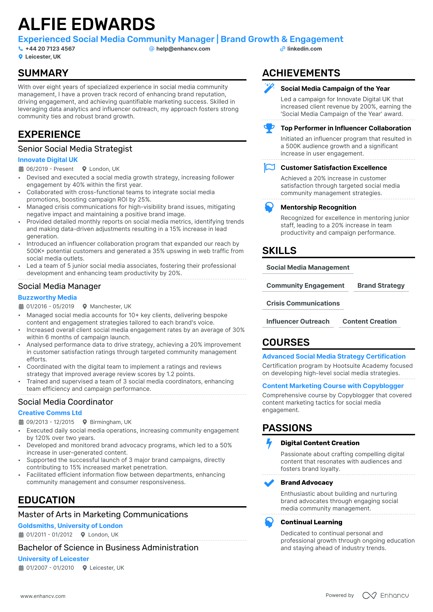 community manager resume example
