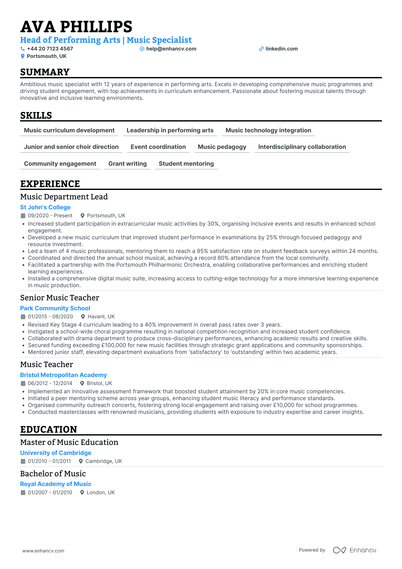 Performing Arts CV Examples & Guide for 2026