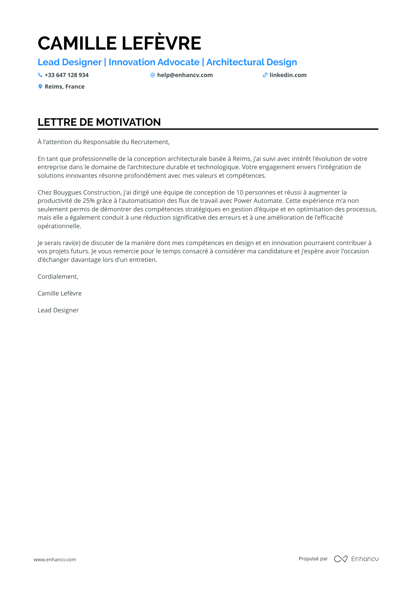 Exemples de Lettre de Motivation pour Architecte en 2026 — free download