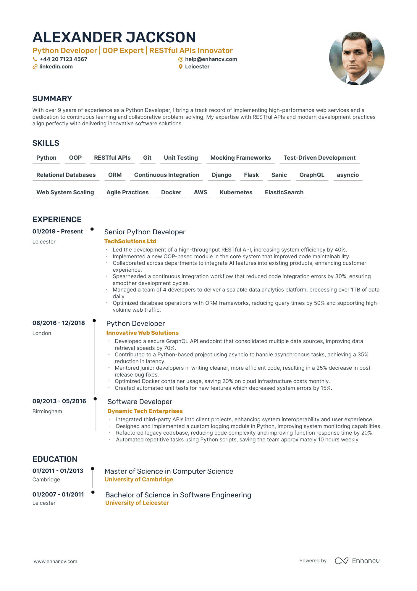 Python Developer CV Examples & Guide for 2025