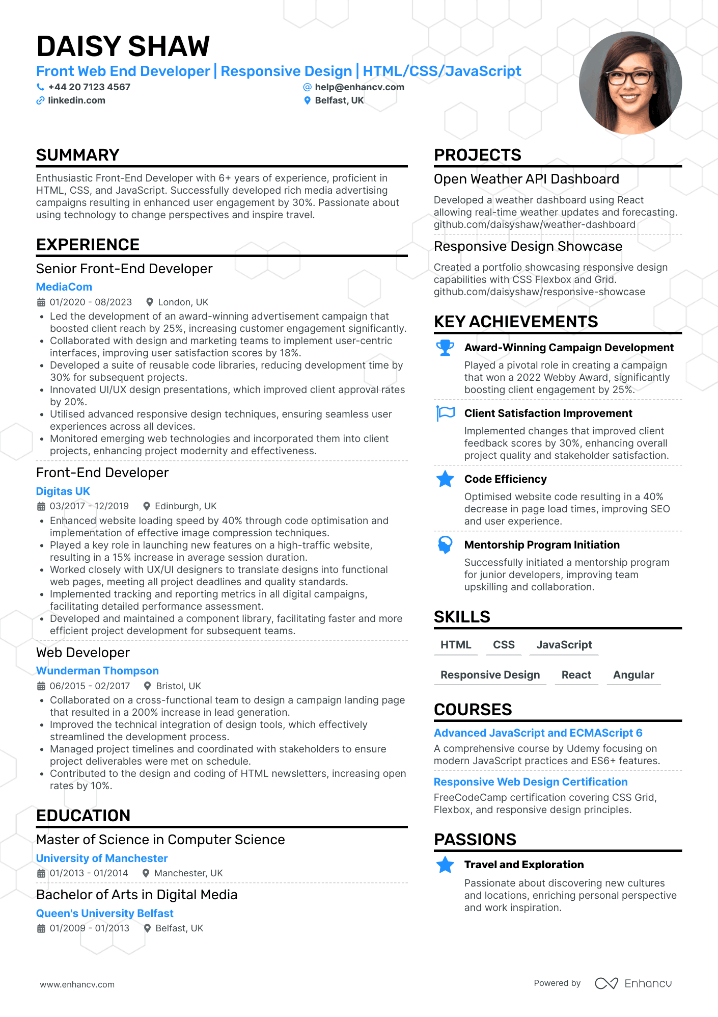Layout Cv Web Developer Web Developer CV Examples & Guide for 2026