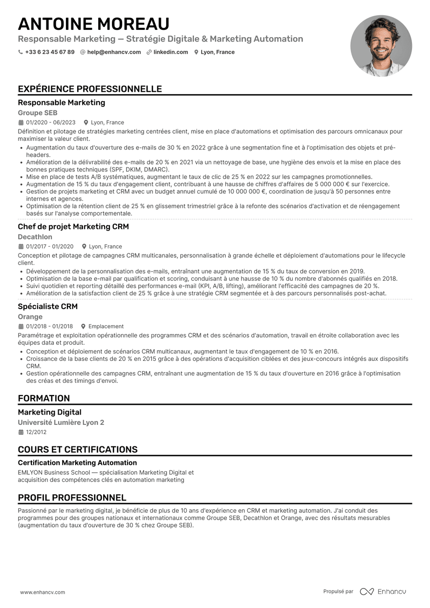 Une colonne avec photo — Modèles de CV gratuits