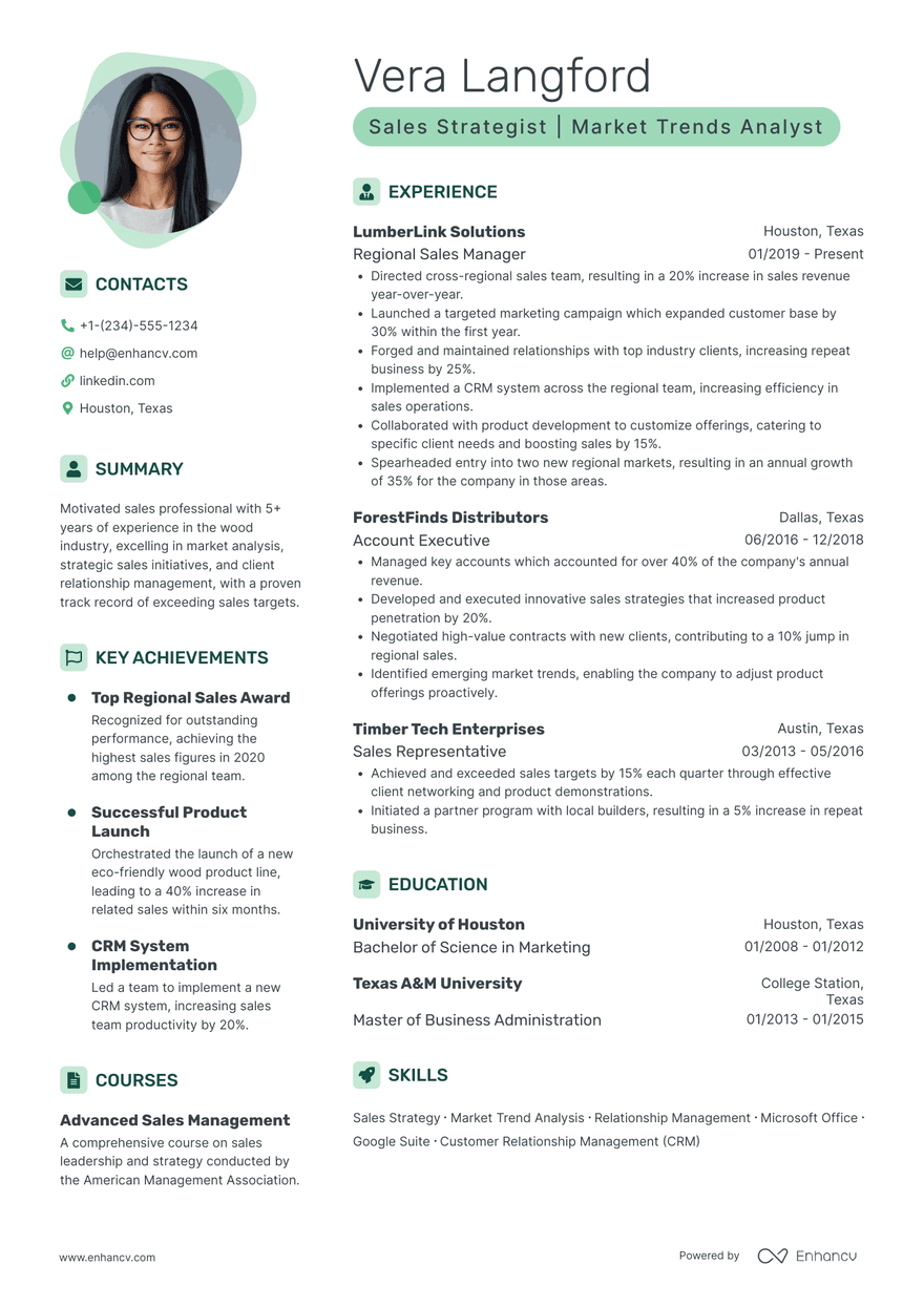 Green contemporary CV template A two column CV with a green accent color