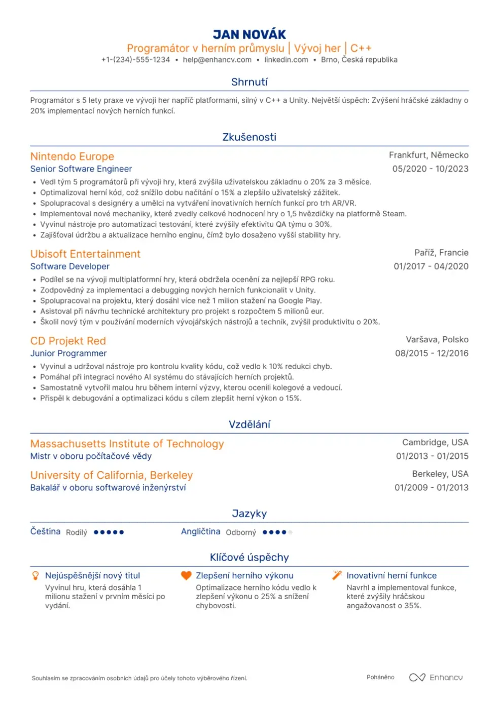 CV vytvořené z LinkedIn profilu