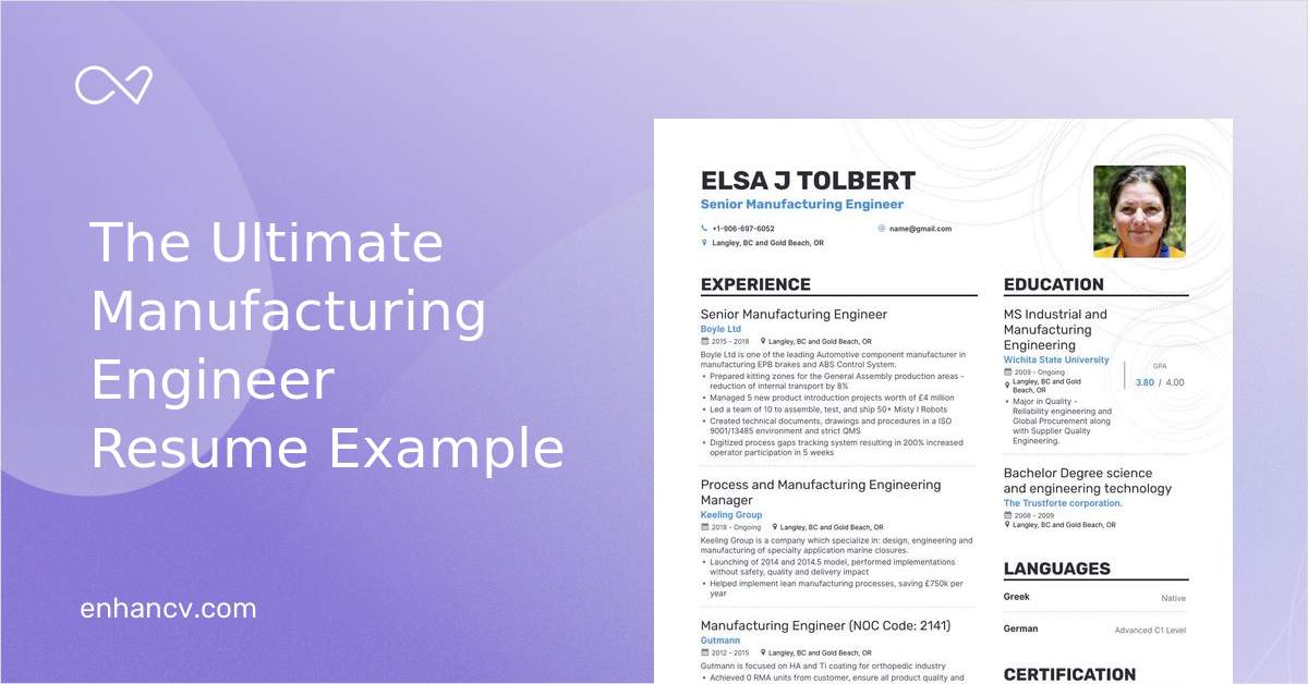 Download Manufacturing Engineer Resume Example For 22 Enhancv Com