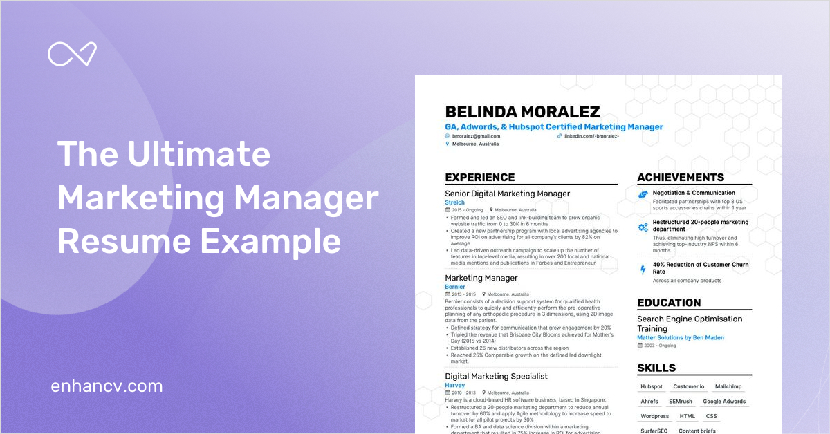 5 Marketing Manager Resume Examples & Guide for 2023