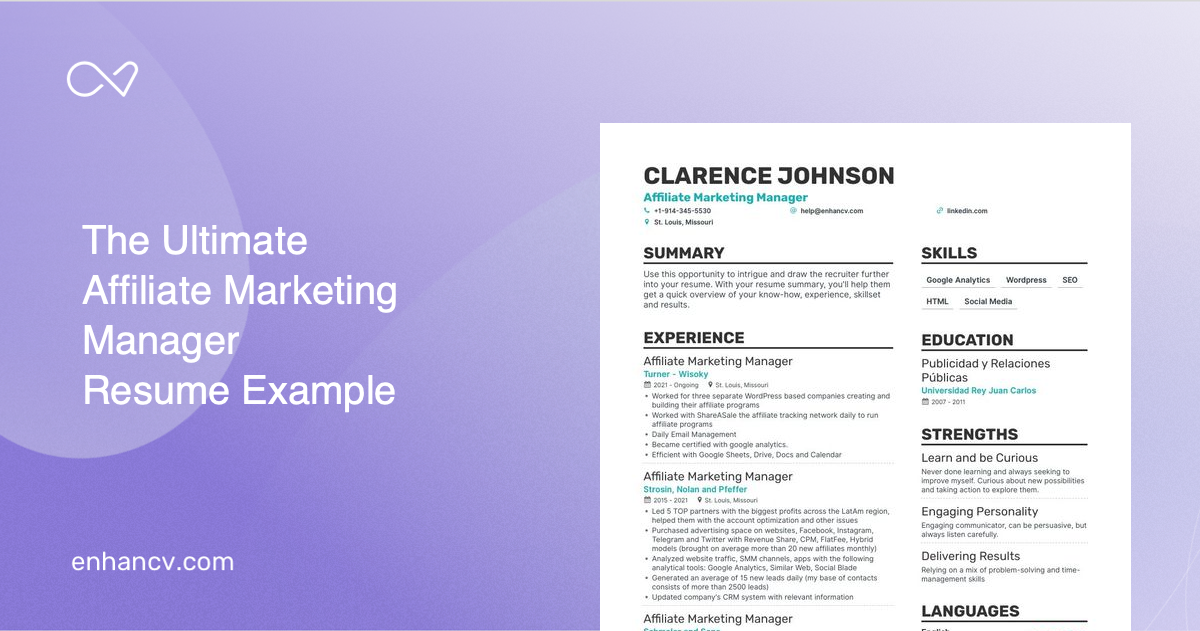 5 Affiliate Marketing Manager Resume Examples Guide For 2023