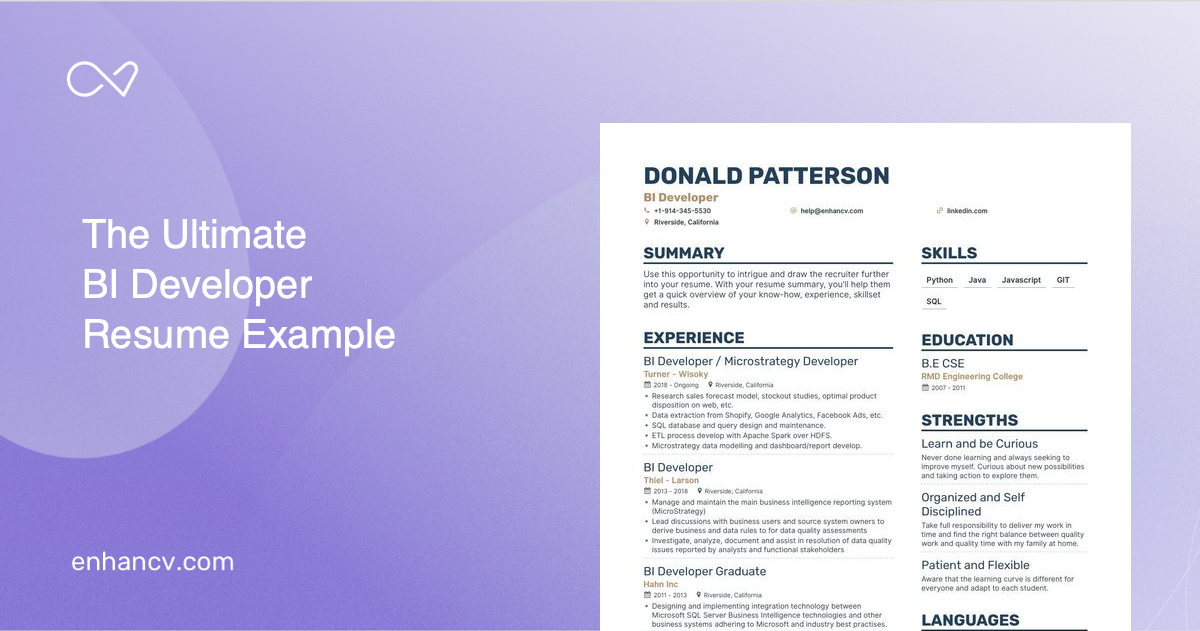 5 Bi Developer Resume Examples And Guide For 2023 