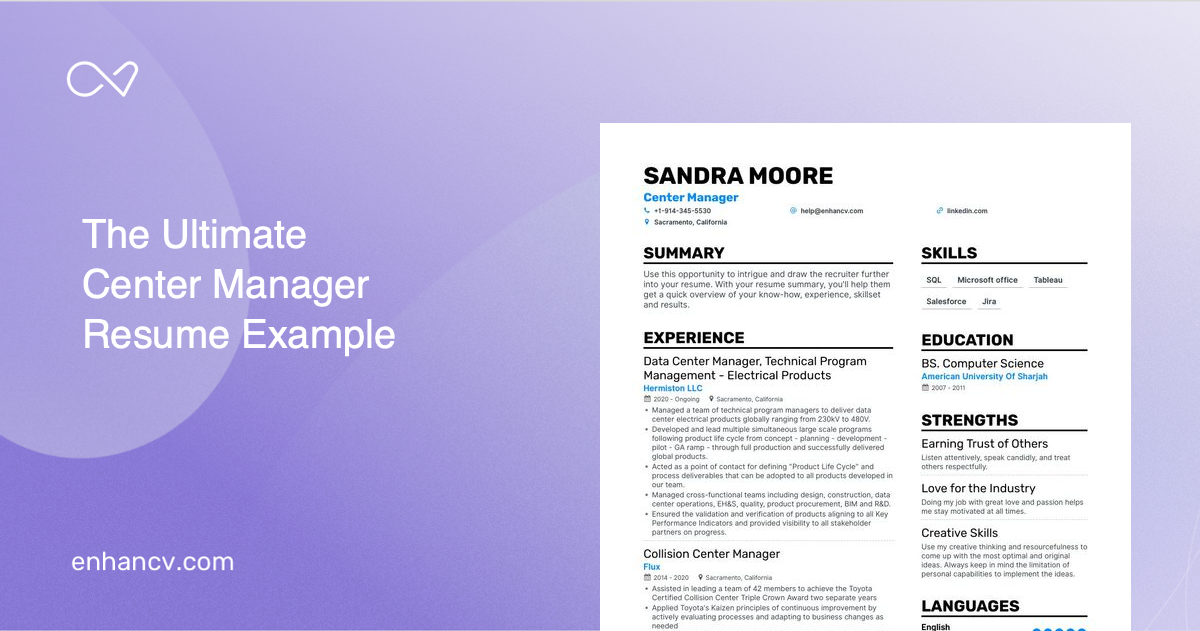 5 Center Manager Resume Examples & Guide for 2023