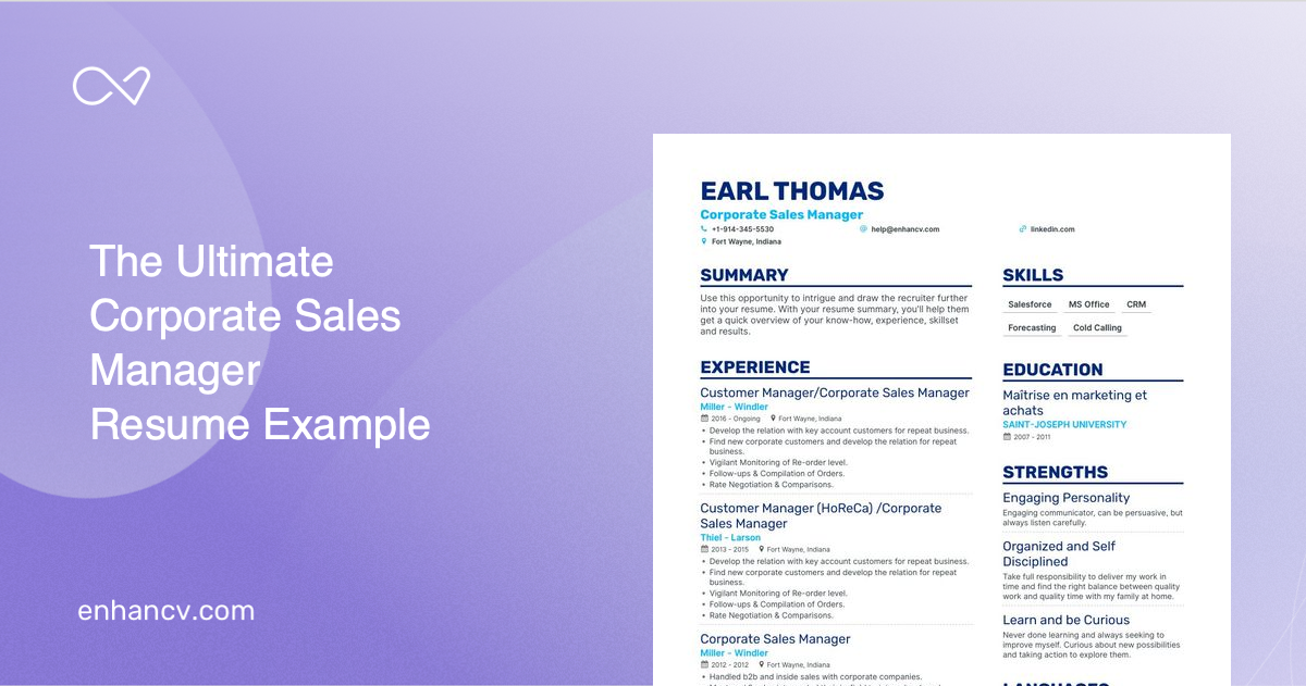 5 Corporate Sales Manager Resume Examples & Guide for 2023