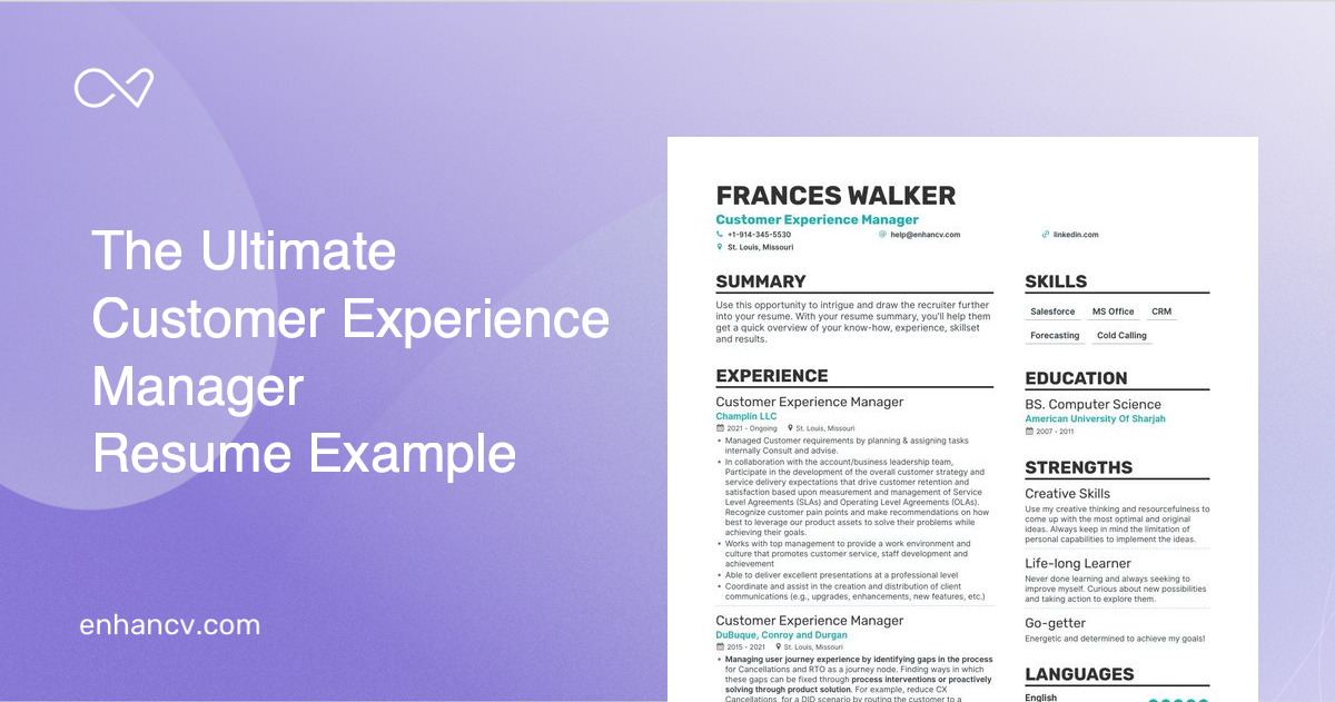 customer experience manager resume examples