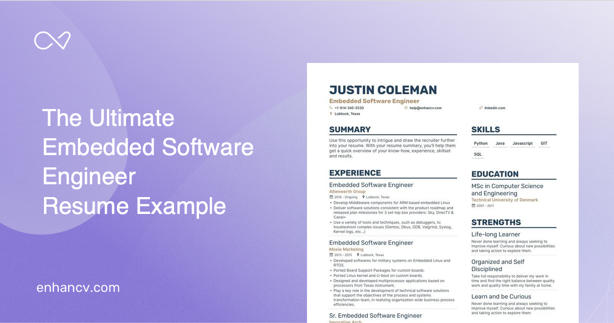 Embedded Software Engineer Resume Examples & Guide for 2023 (Layout, Skills, Keywords & Job Description)