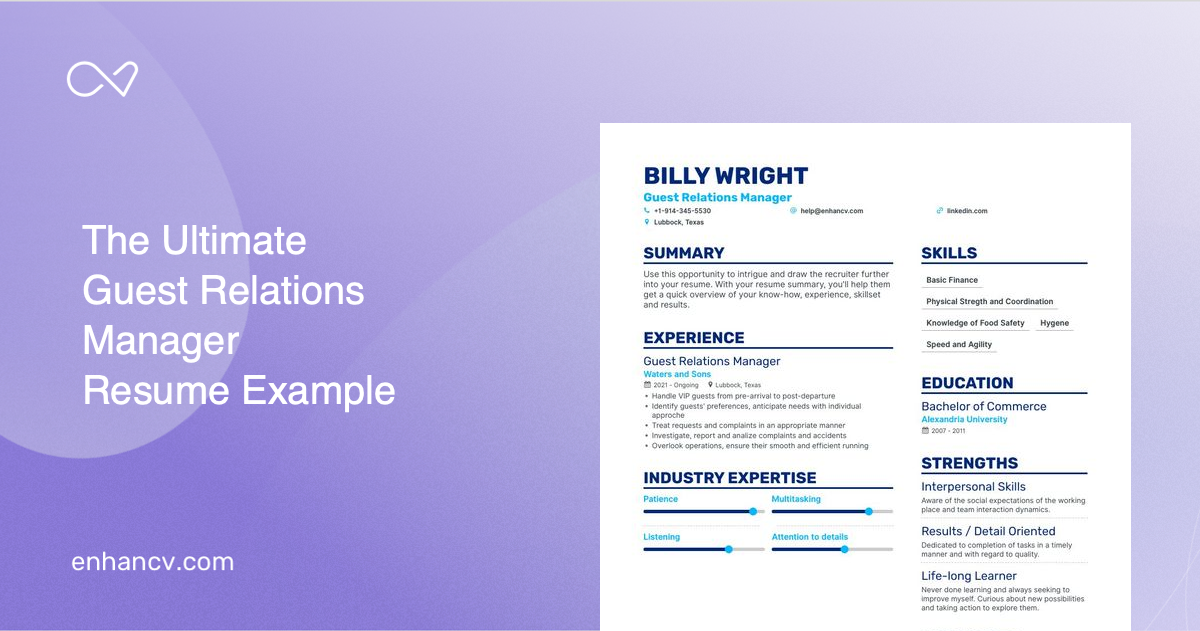 5 Guest Relations Manager Resume Examples Guide For 2024