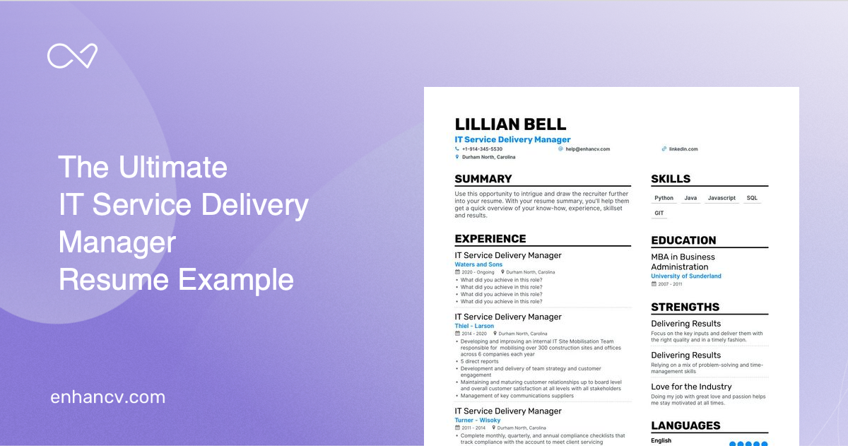 5 IT Service Delivery Manager Resume Examples Guide For 2023