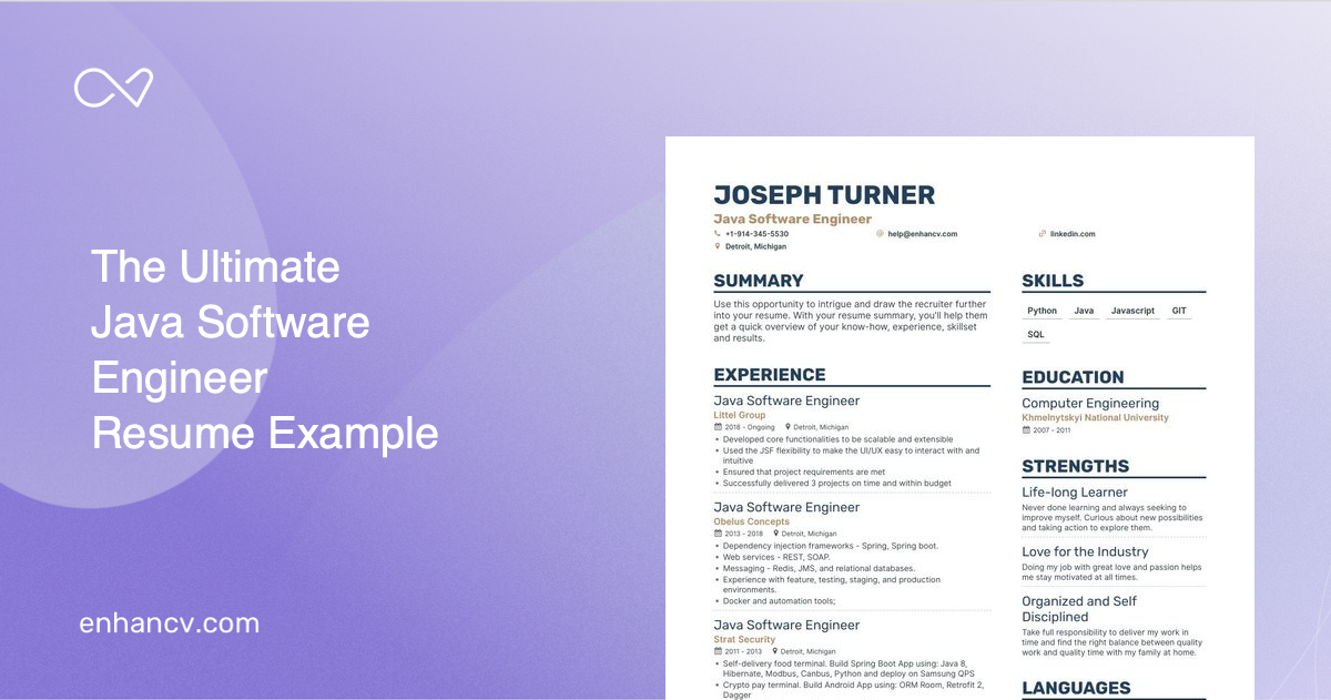 Java Software Engineer Resume Examples & Guide for 2023 (Layout, Skills ...
