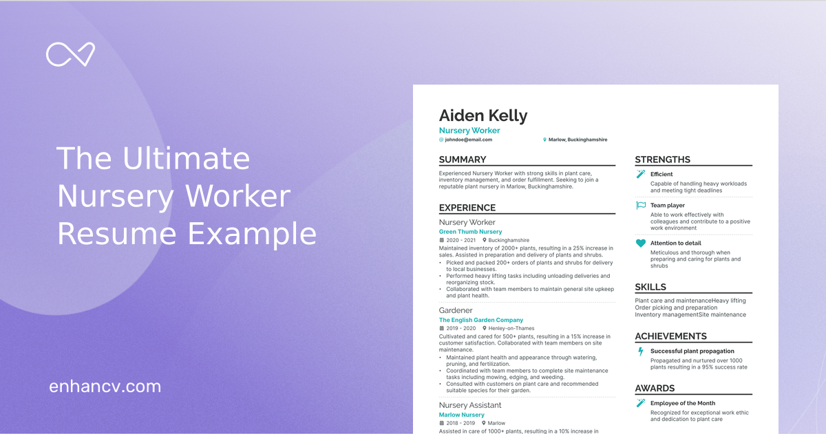 5 Nursery Worker Resume Examples Guide For 2023