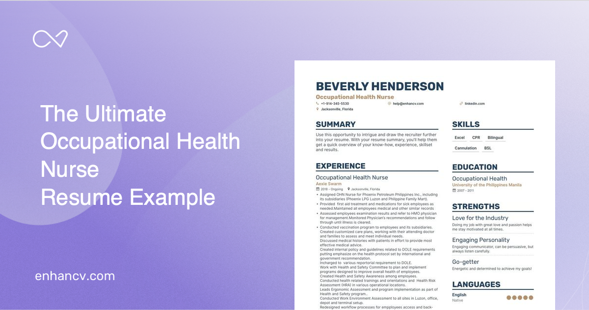 5 Occupational Health Nurse Resume Examples & Guide for 2023