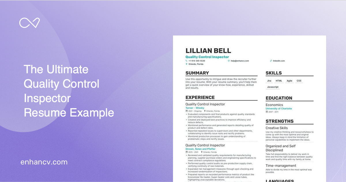 Quality Control Inspector Resume Examples & Guide for 2023 (Layout, Skills, Keywords & Job Description)