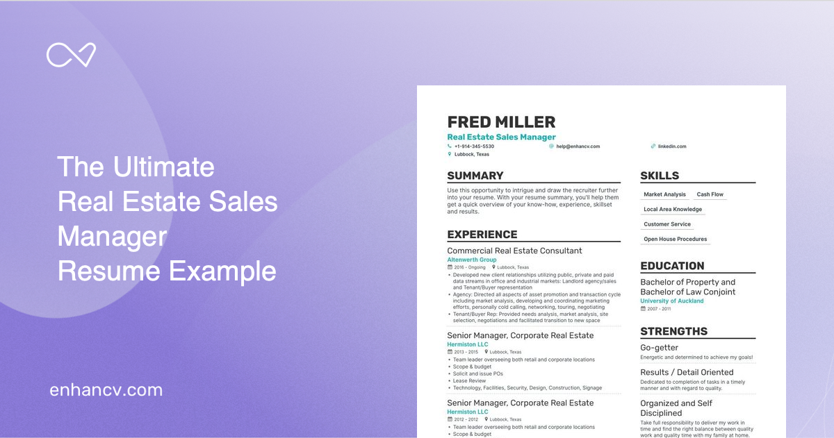 5 Real Estate Sales Manager Resume Examples & Guide for 2023