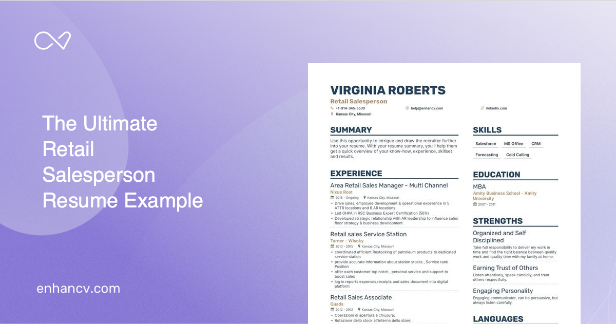 Retail Salesperson Resume Examples & Guide for 2023 (Layout, Skills ...