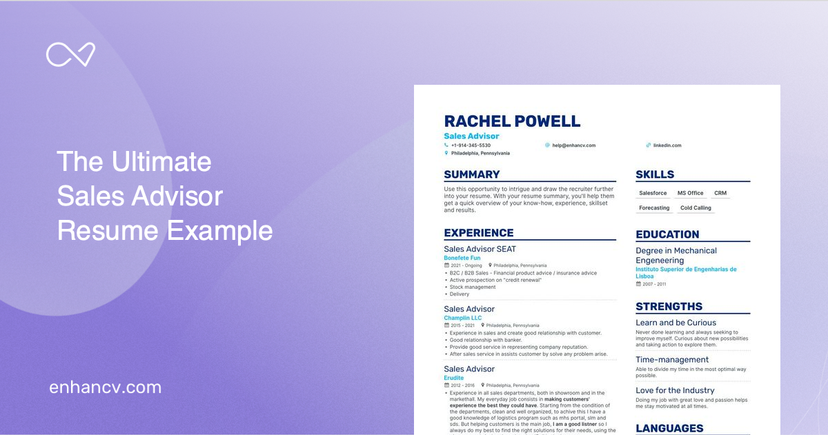 5 Sales Advisor Resume Examples & Guide for 2023