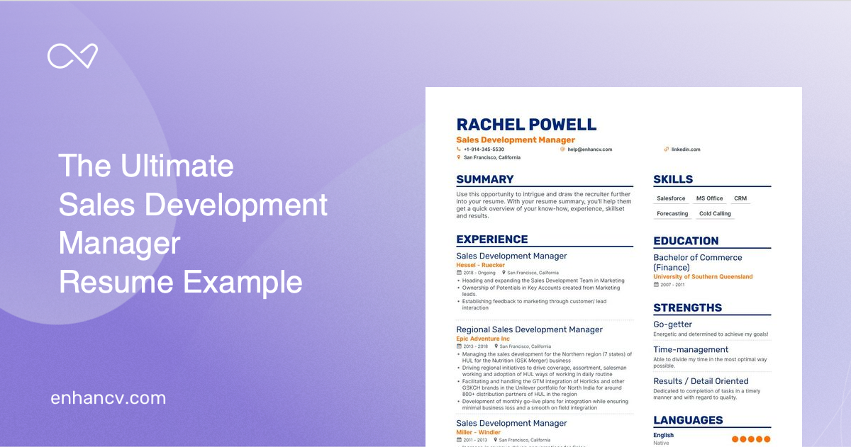 5 Sales Development Manager Resume Examples & Guide for 2023