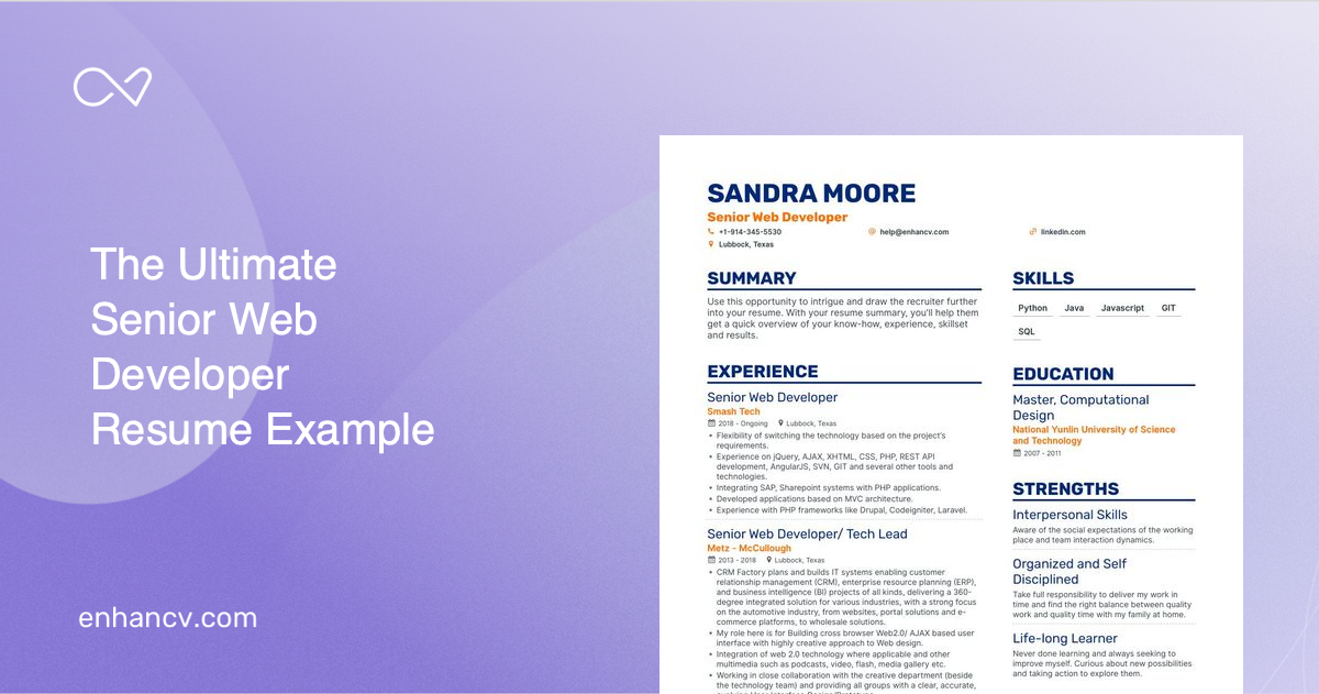5 Senior Web Developer Resume Examples & Guide for 2023