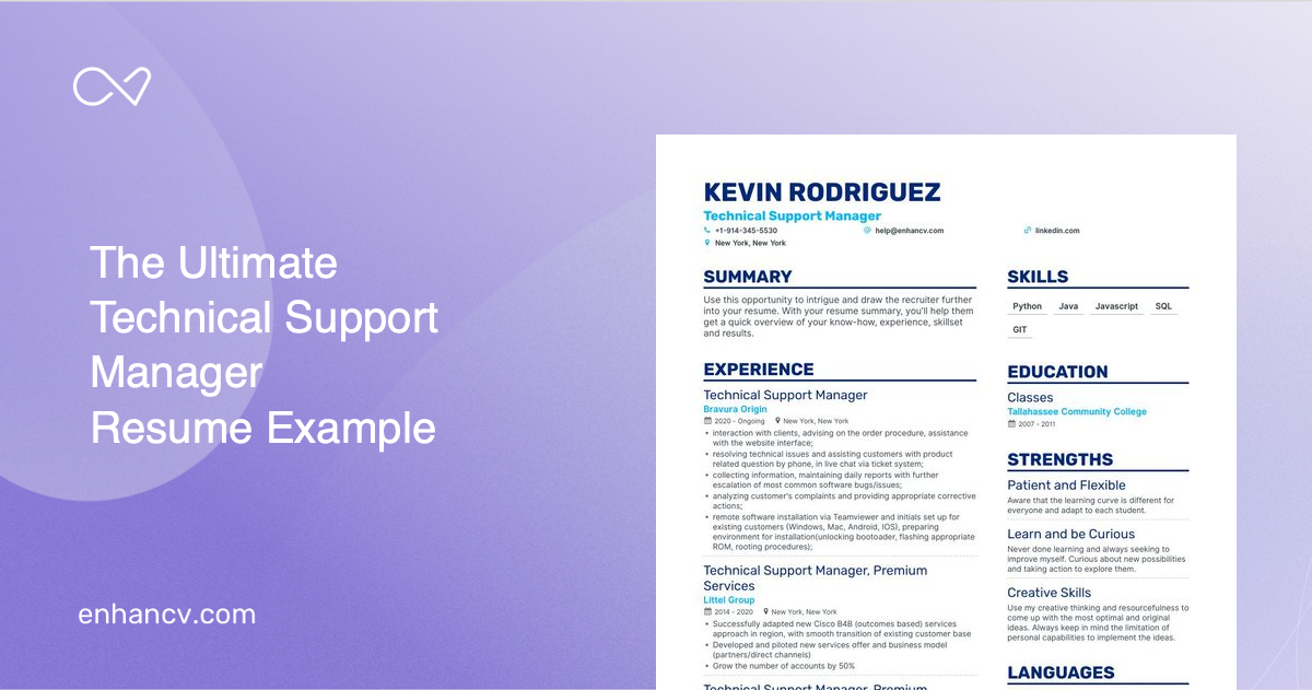 5 Technical Support Manager Resume Examples Guide For 2023