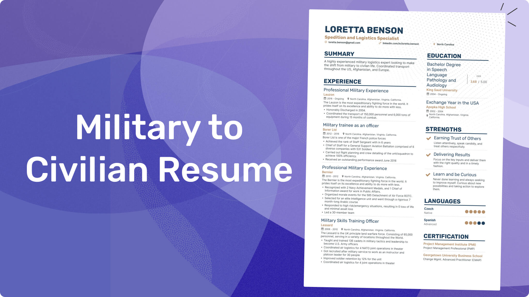military terms to civilian terms resume