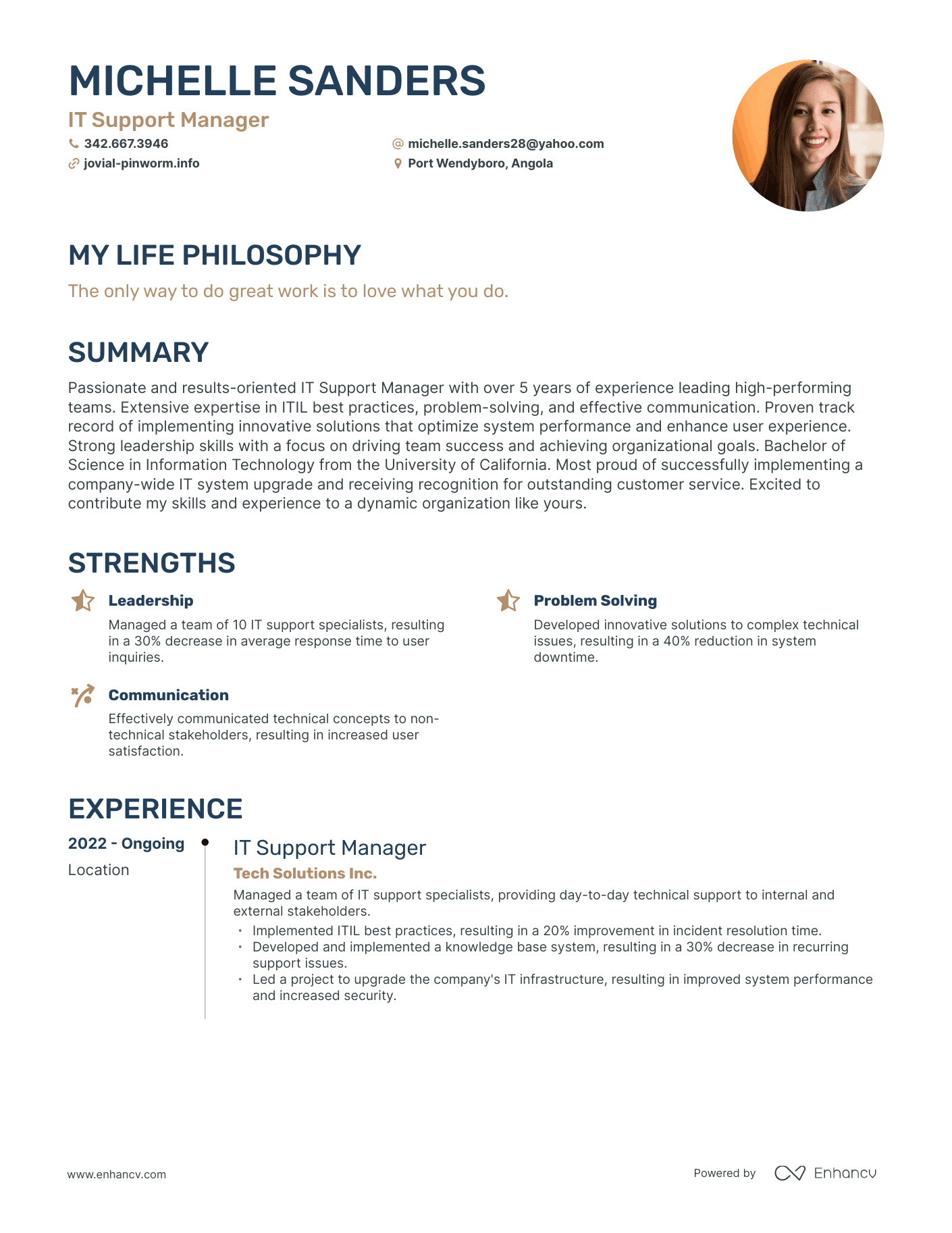 Creative IT Support Manager Resume Example
