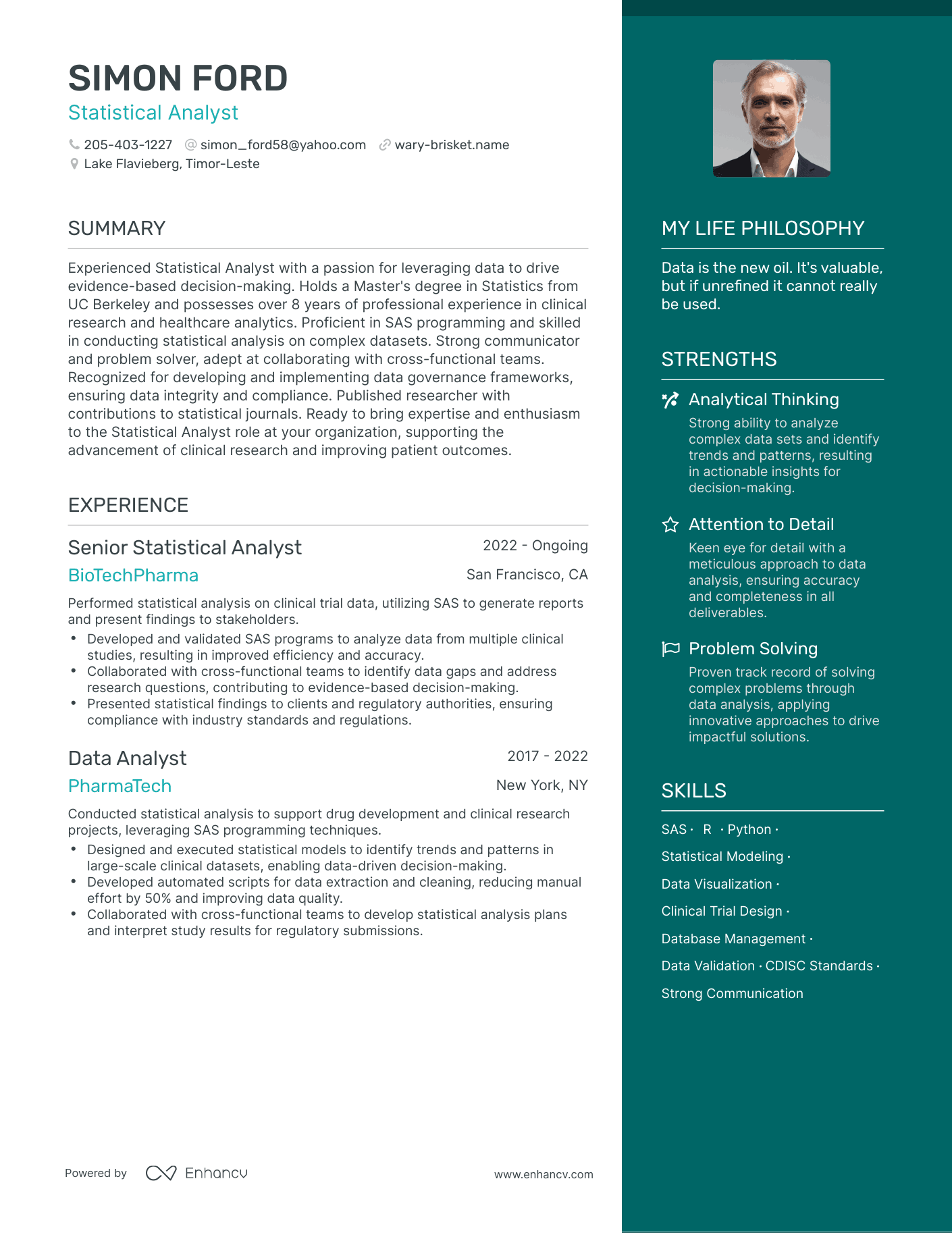 Modern Statistical Analyst Resume Example