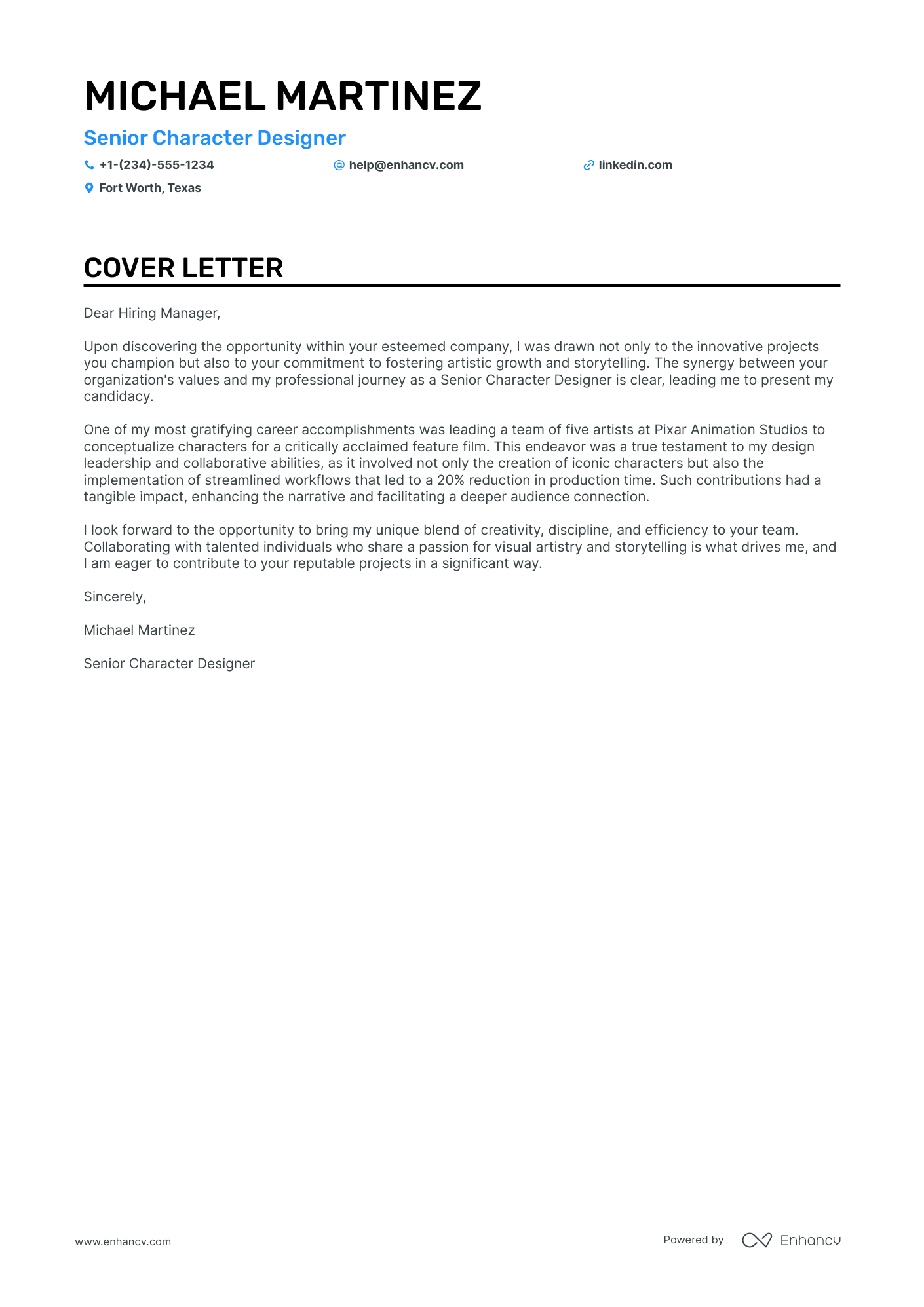 Character Designer cover letter