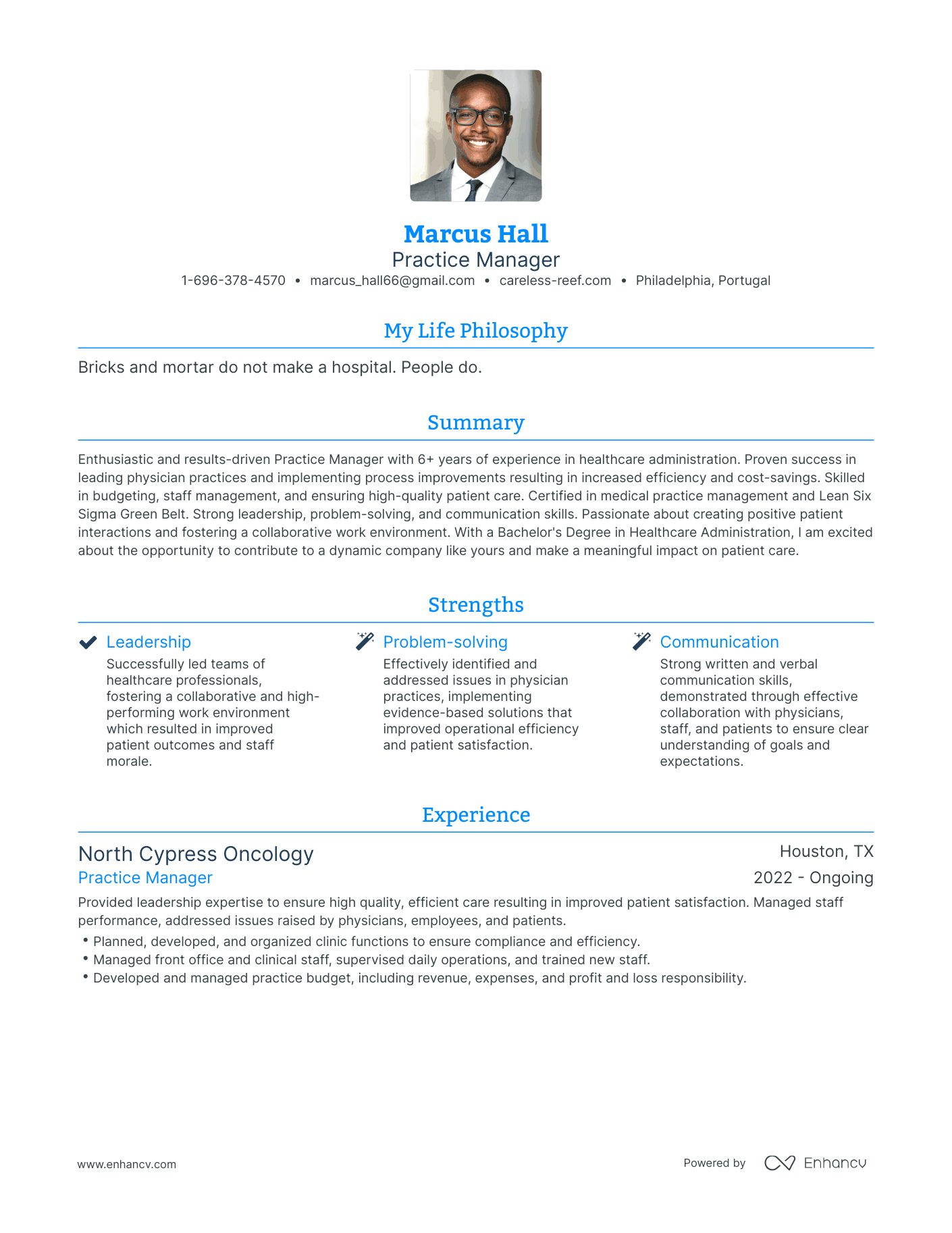 Modern Practice Manager Resume Example