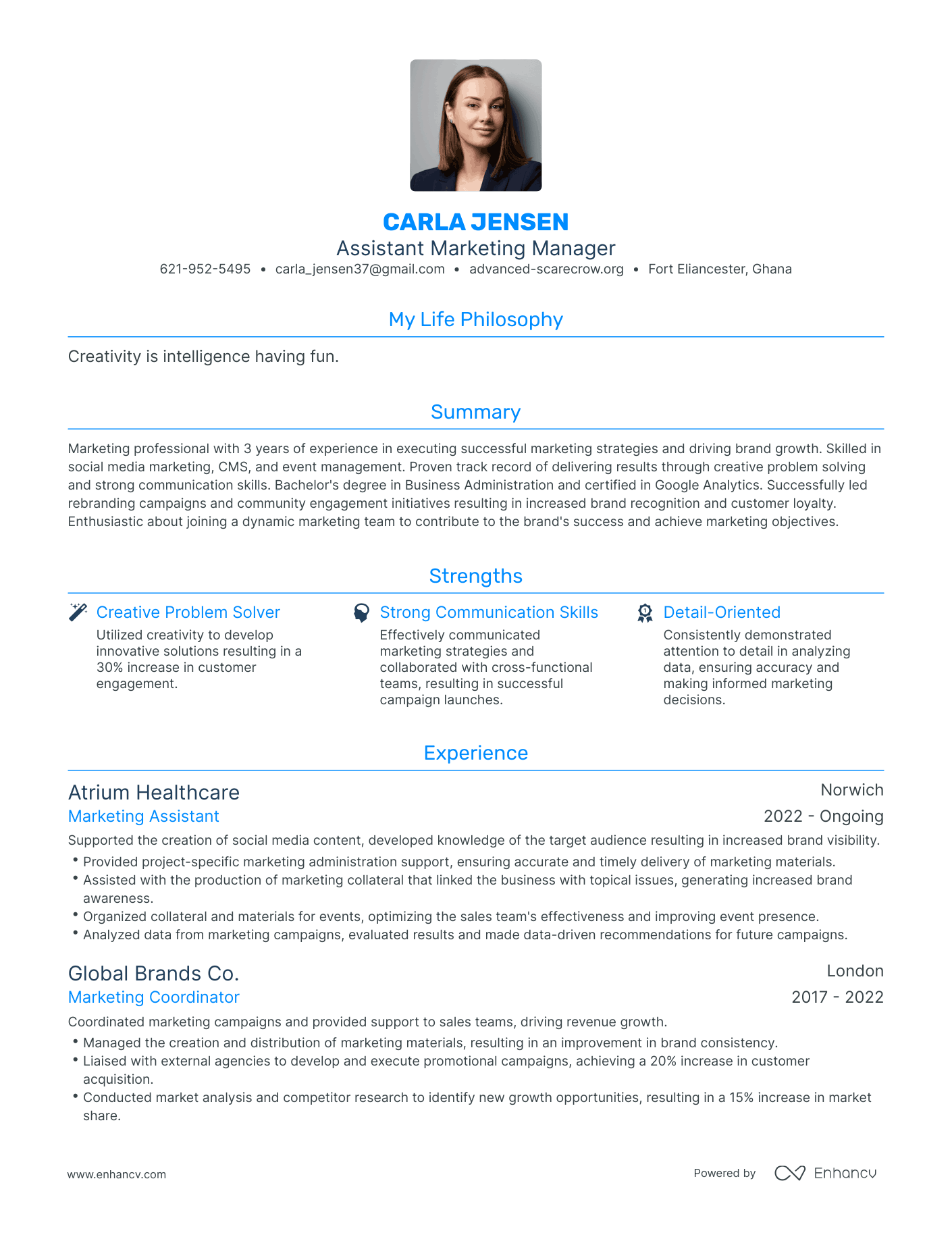 Modern Assistant Marketing Manager Resume Example