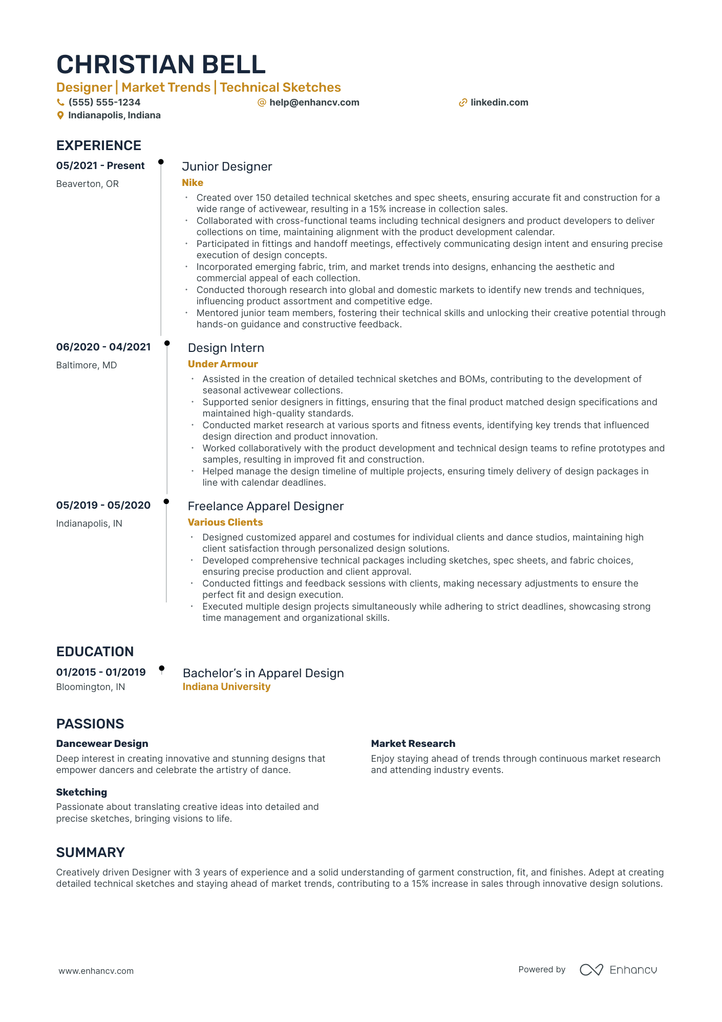 Senior Fashion Designer resume example