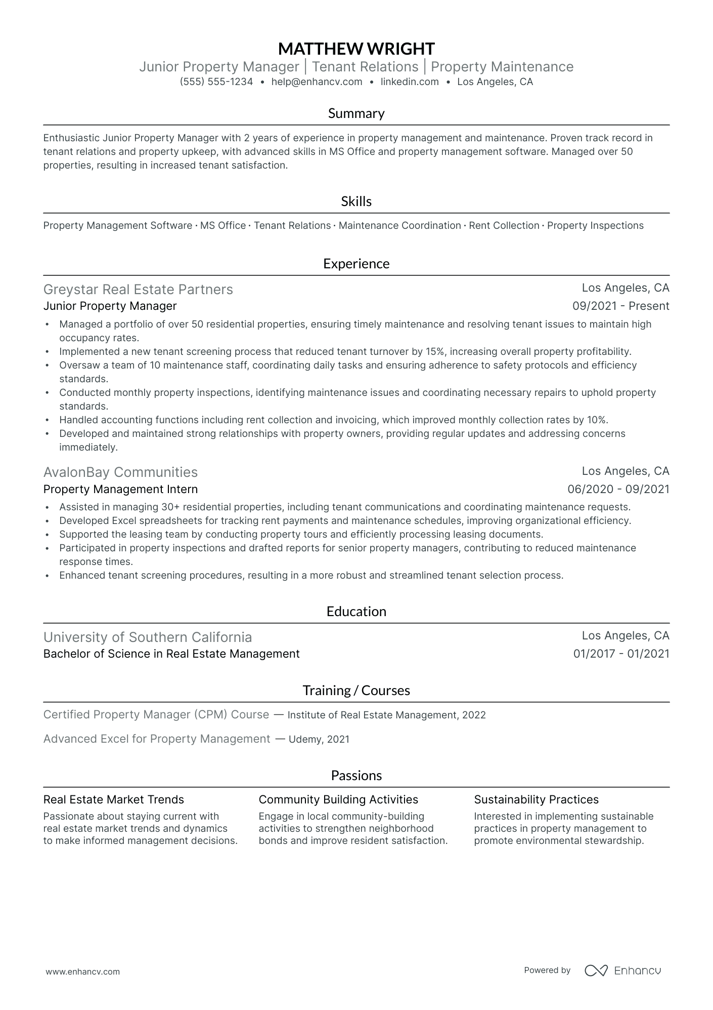 Multi-Family Property Manager resume example