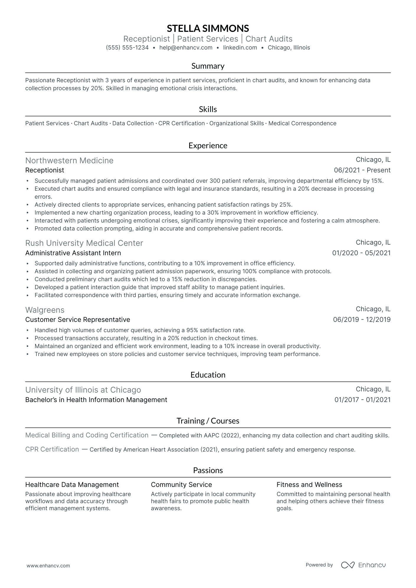 Senior Receptionist resume example