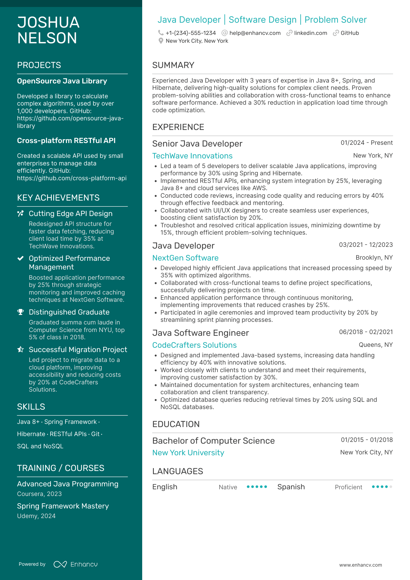 Java Developer resume example