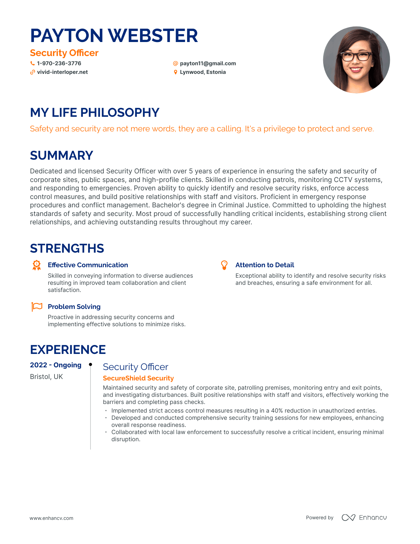 Creative Security Officer Resume Example