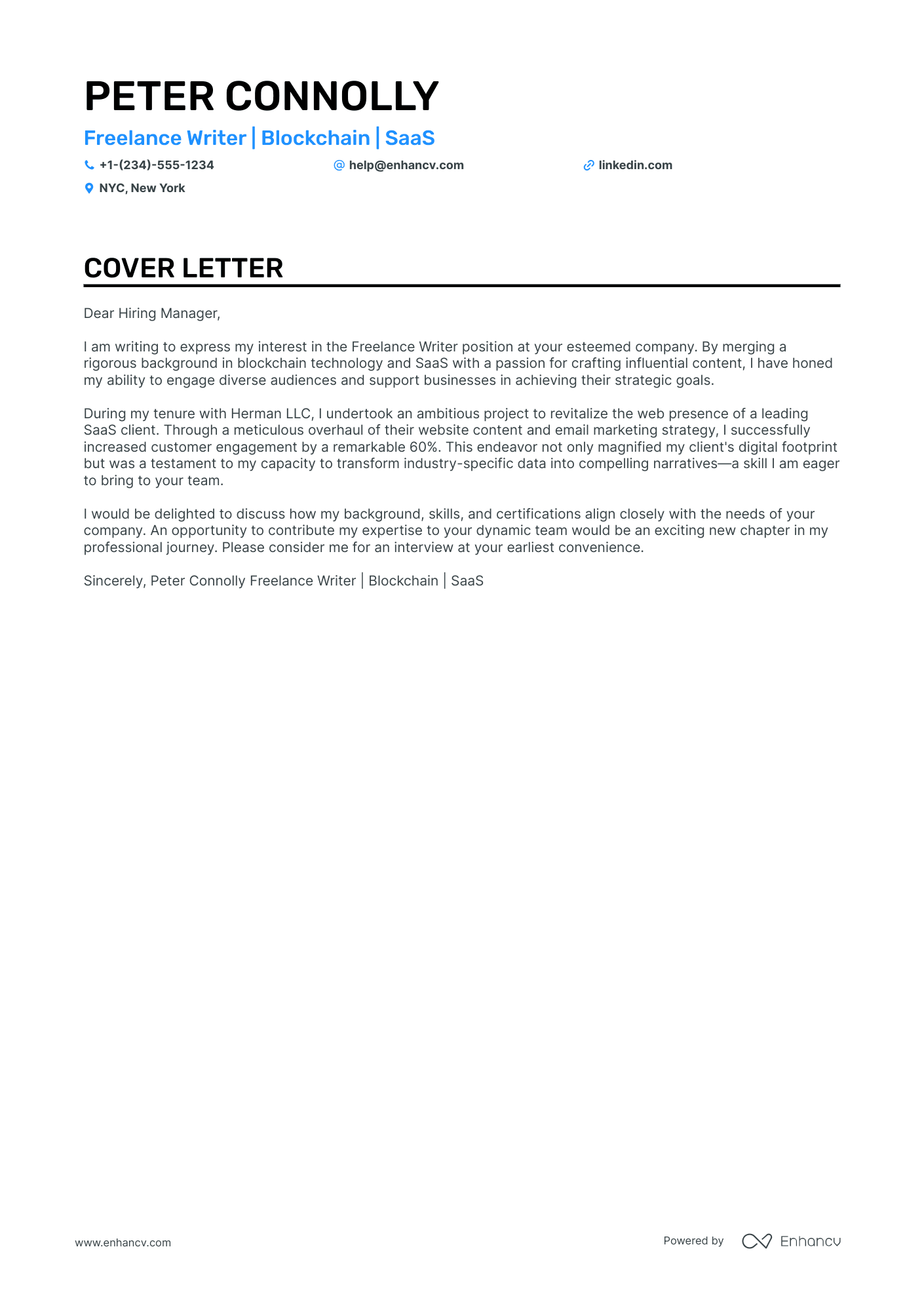 Content Writer cover letter