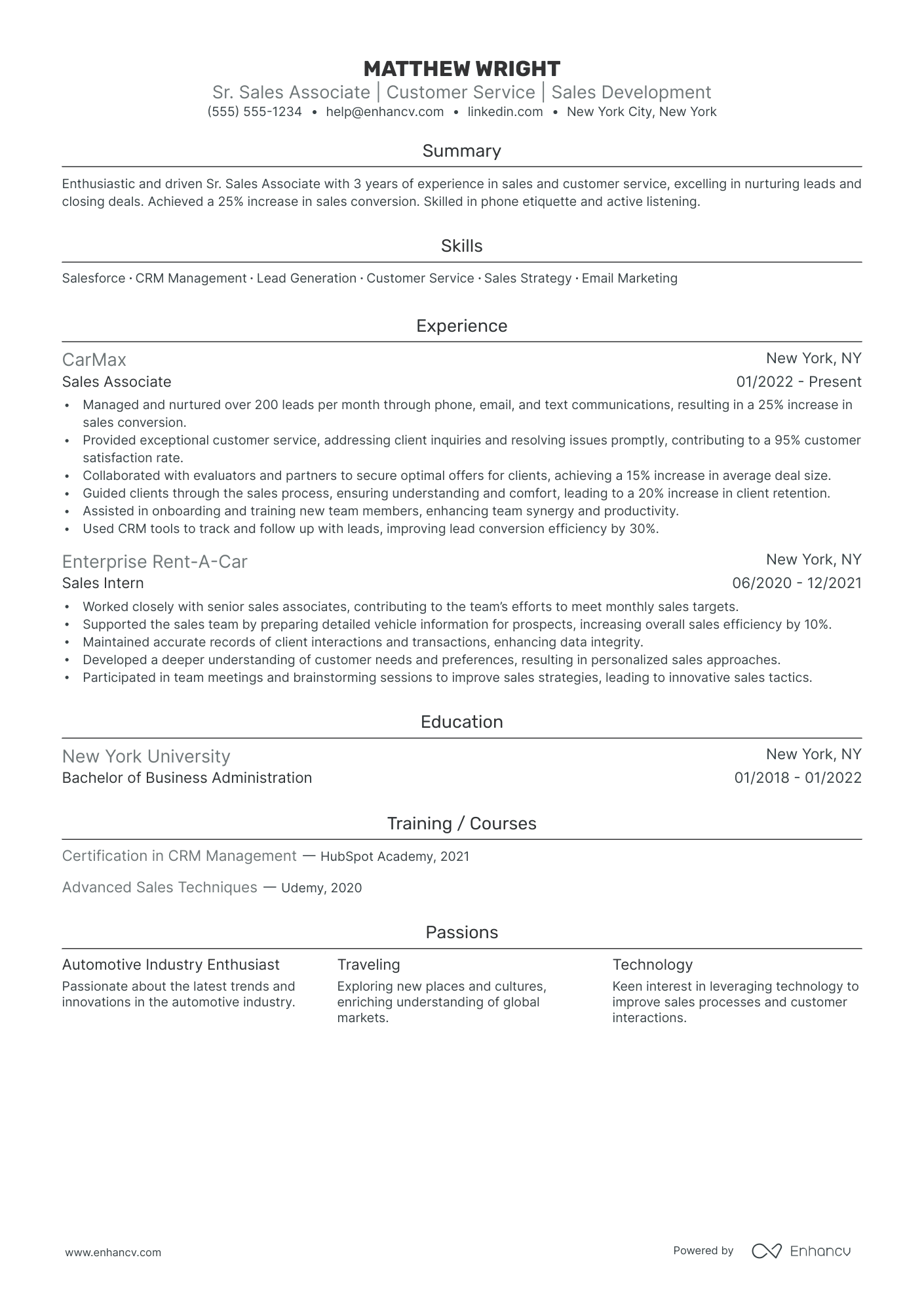 Senior Sales Associate resume example