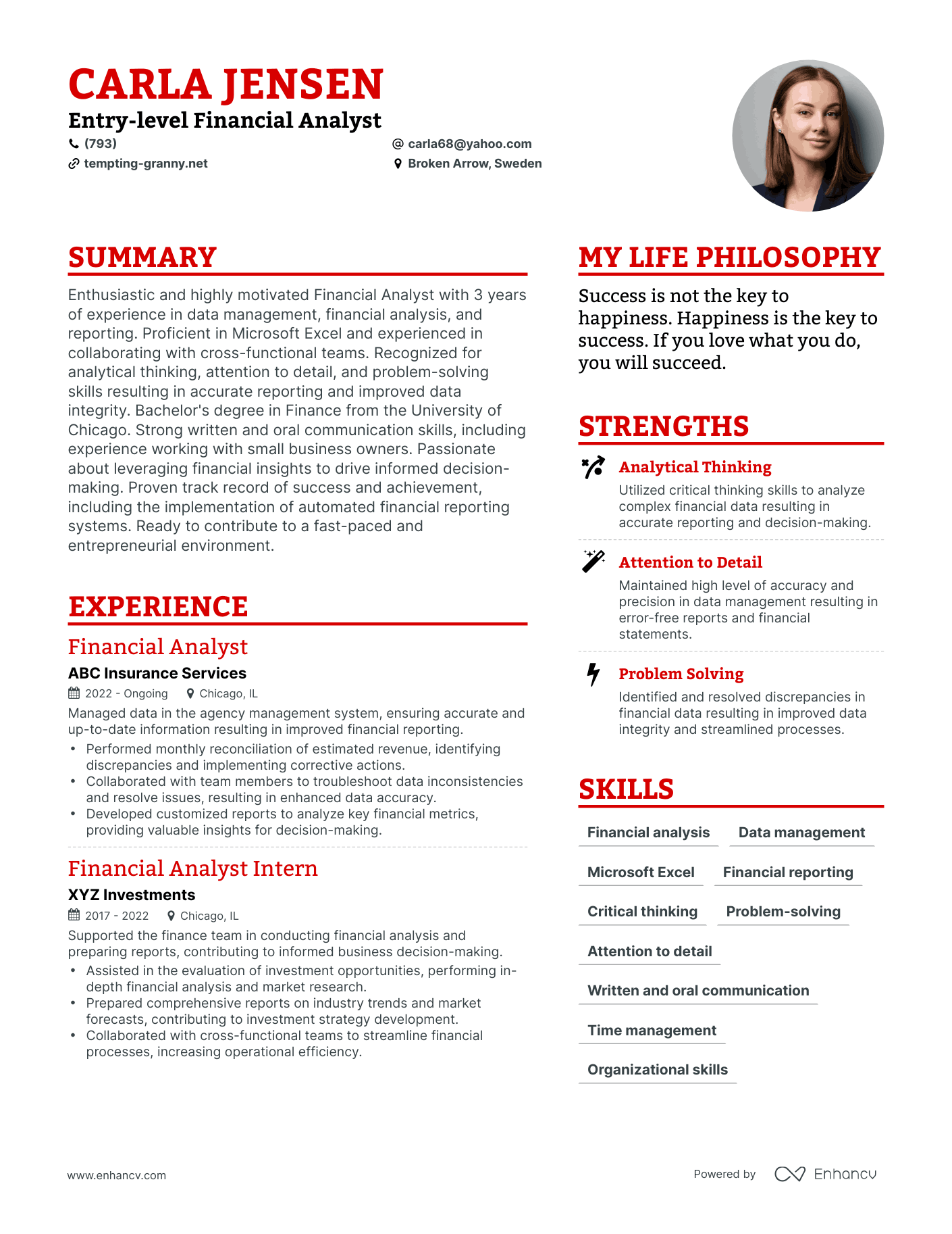 Entry-level Financial Analyst resume example