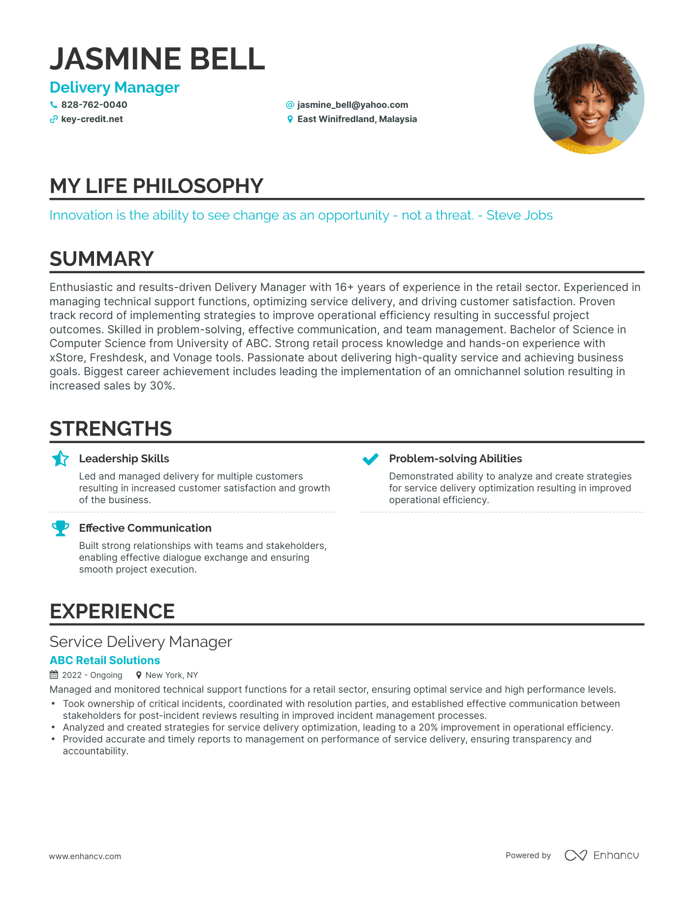 Creative Delivery Manager Resume Example