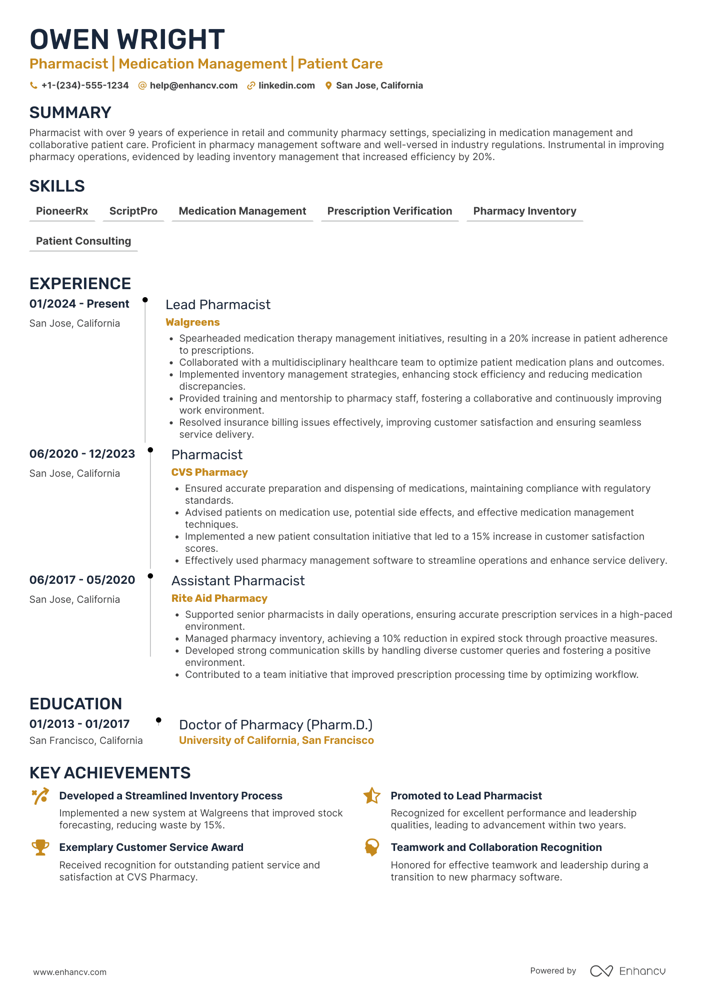 CVS Pharmacist resume example