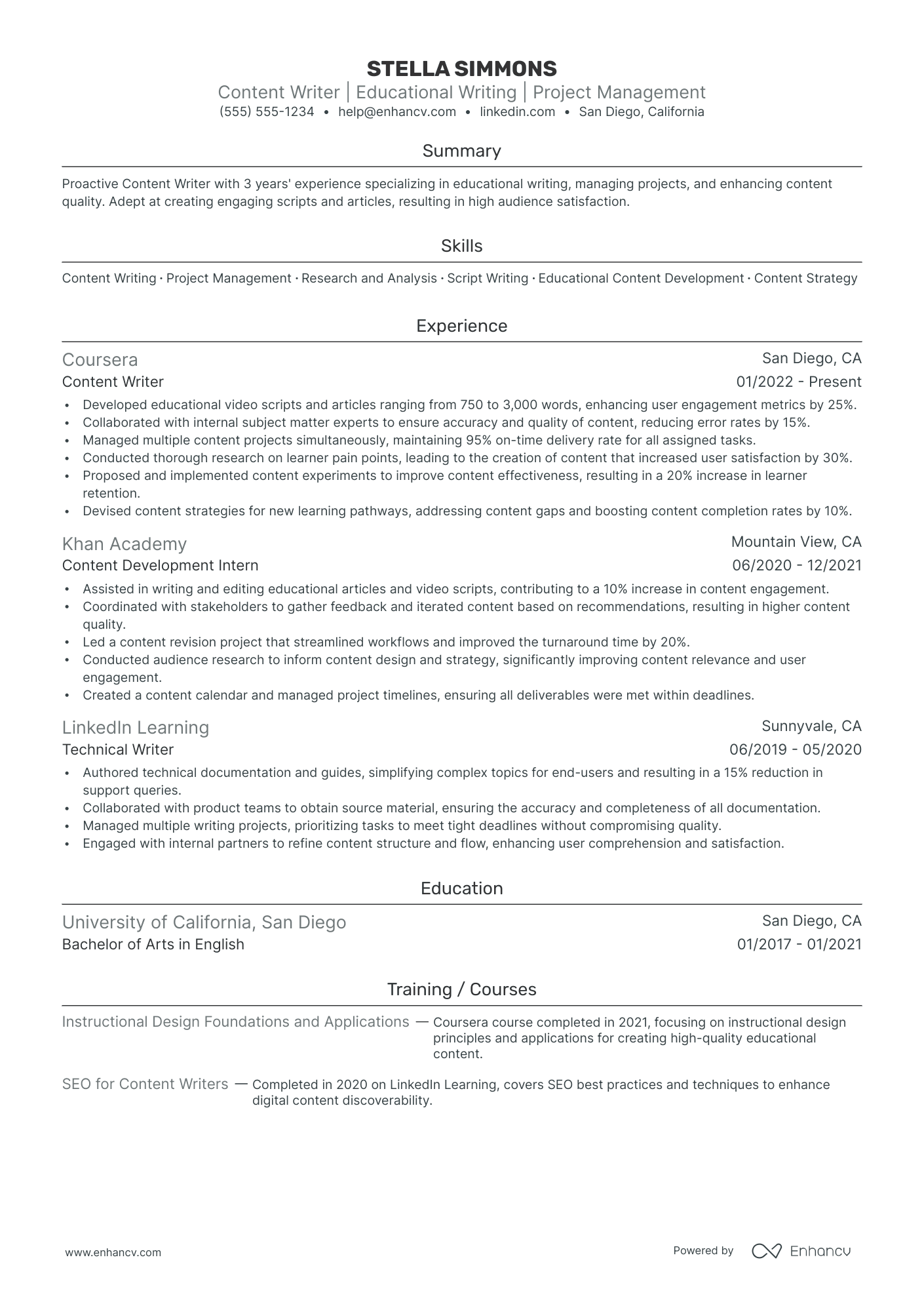 Technical Content Writer resume example