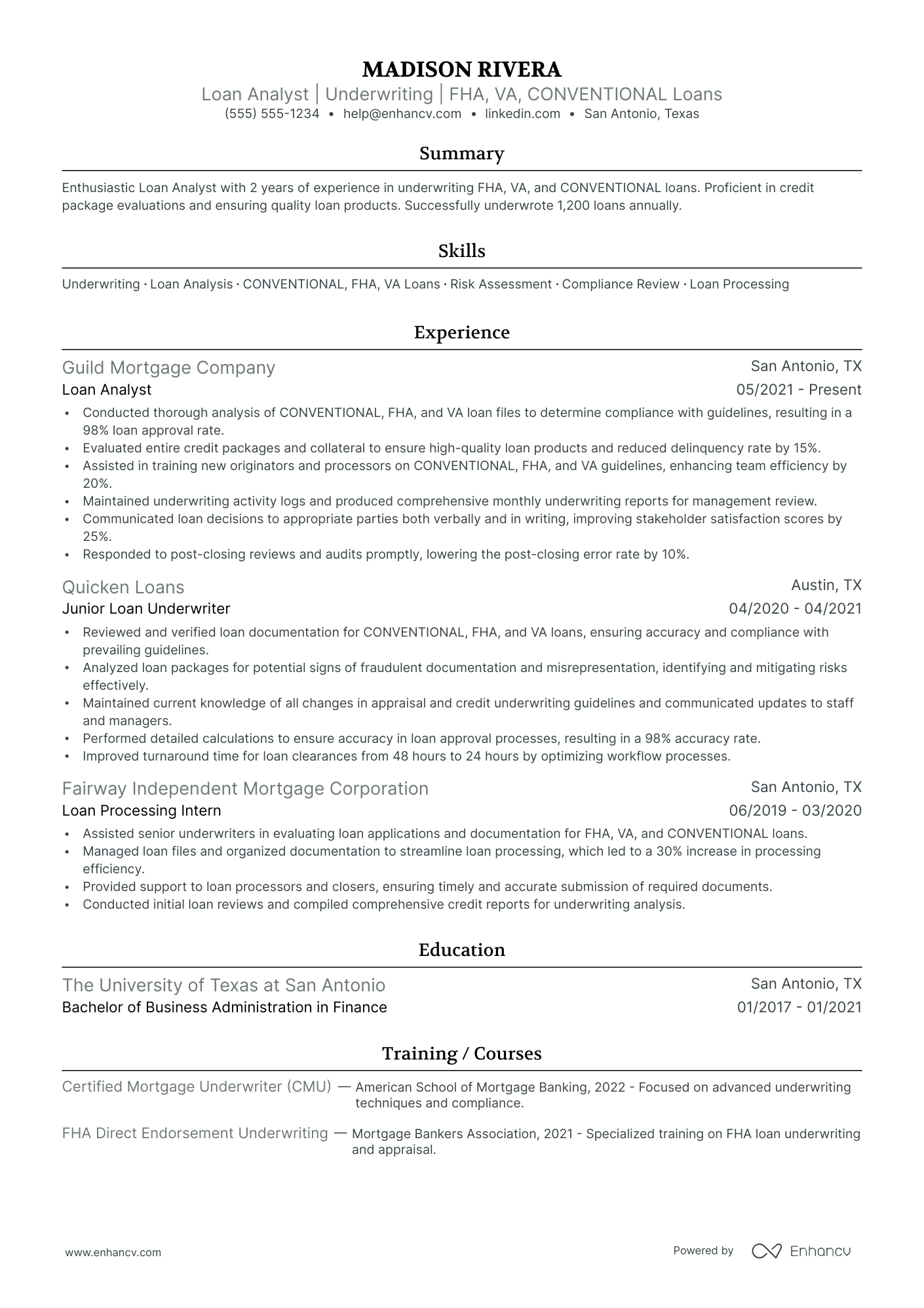 Mortgage Credit Analyst resume example