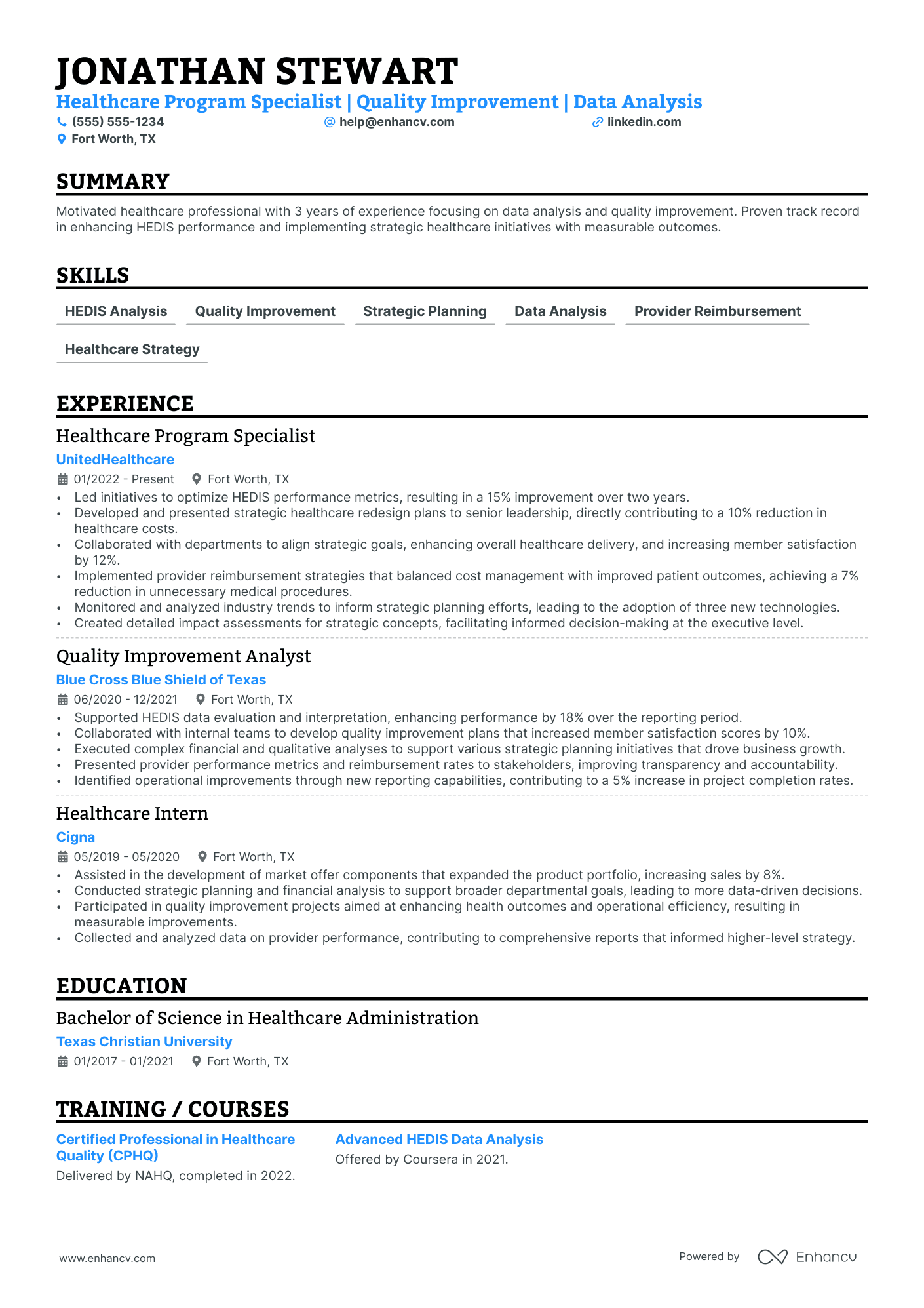 Healthcare Consultant resume example